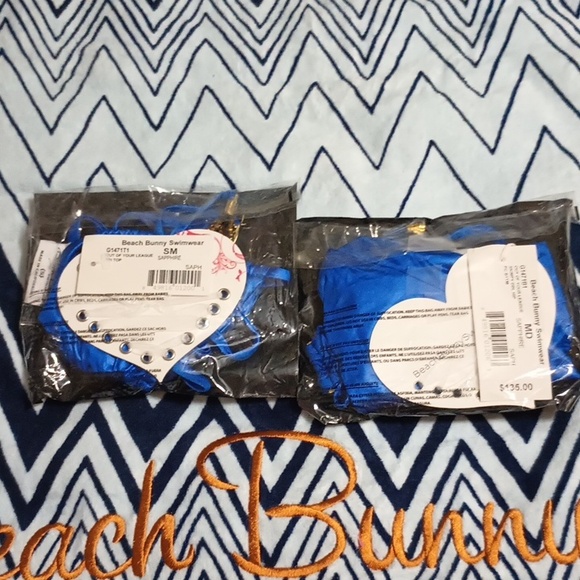 Beach Bunny Out Of Your League Sm Tri top MD Skimpy DBL HIP Bottom Sapphire NWT - Picture 10 of 13